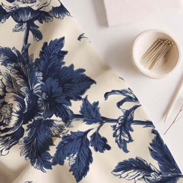 Navy Floral Toile Fabric by Yard Faux Linen | Vintage Rose Upholstery & Sewing Fabric