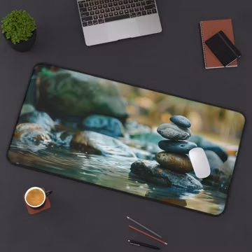 Zen Rocks Extra Large Desk Mat - Crafted from 3mm neoprene with a non-lip backing, 3 sizes 12×18, 12×22 & 15.5x31 inches