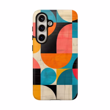 Colorful Retro Geometric Phone Case - Mid-Century Modern Abstract Design - Double Layer Tough Phone Case for iPhone, Galaxy and Pixel phones