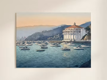 Avalon Harbor Painting Catalina Island Watercolor Art Print Coastal Marina Boats Wall Art Living Room Decor California Travel Gift