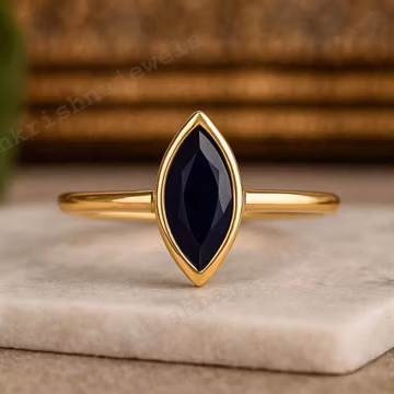 Black Onyx Rings 14k Solid Gold Ring Anniversary Ring Bezel Set Soliatire Engagement Ring Gift For Her Marquise Cut Onyx Ring Proposal Ring
