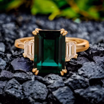 Emerald Diamond Engagement Ring 14k Solid gold Emerald Cut Green Lab Created Diamond Wedding Ring Minimalist Anniversary Ring Statement Gift