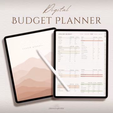 Minimalist Digital Budget Planner: Monthly Finance Trackers, Savings Challenges (PDF) - for GoodNotes, Notability