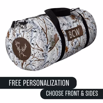White Camo Duffel Bag for Men Personalized Camouflage Weekender Gift for Hunter Boyfriend Small Travel Bag for Son Grandson Large Gym Bag
