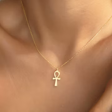 14K Gold Ankh Necklace, Egyptian Jewelry, Gift for Her, Ancient Necklace, Ankh Cross Necklace, Mom Necklace, Minimalist Necklace