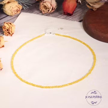 AA Grade Natural Citrine 2mm Gemstone Beaded Minimalist Women Choker, Gemstone Crystal Dainty Beaded Necklace, Waterproof Crystal Choker