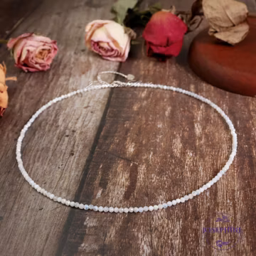 White Moonstone Beaded Minimalist Dainty Choker, Natural Gemstone Beads Necklace, Crystal Women Boho Style Choker, Healing Jewelry Gift