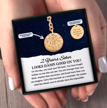 2 Years Sober Personalized Star Map Keychain, Sobriety Milestone Gift for Him or Her, Addiction Recovery Support Gift, Gift from Sponsor