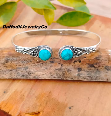 Handmade Turquoise Sterling Silver Bangle: Designer Gemstone Jewelry