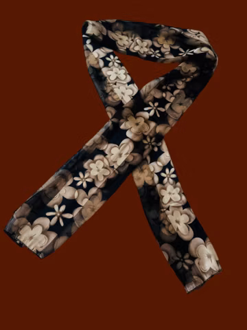 Vintage Floral Skinny Scarf: 70s Bohemian Neckscarf