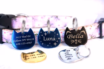 Personalized Cat Head ID Tag: Stainless Steel, Small Pet Collar,Cat Tag,Custom Engraved Cat Name Tag,Cat Collar Tag,Cat Name Tags for Collar
