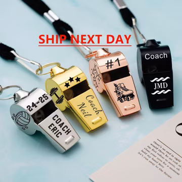 Custom Engraved Coach Whistle with Lanyard - Personalized Referee Gift