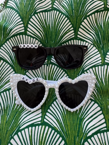 Bride & Groom Sunglasses: Pearl Heart Wedding Sunglasses