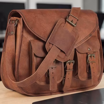 Genuine Buffalo Leather Crossbody Satchel, Handmade Rustic Messenger Sling Bag