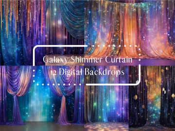 Galaxy Shimmer Curtains Digital Backdrops, Photoshop Overlays, Maternity Kids Portrait Backdrops,Dance Studio Photography Digital Background