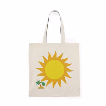 sunshine and palm trees Natural Tote Bag, retro tote, save the ocean, eco-friendly, book bag, shoulder bag