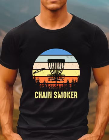 Chain Smoker, disc golf tshirt, folf shirt, frisbee golf, fun shirt, disc chains, retro colors