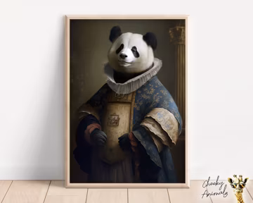 Renaissance Panda Portrait: Funny Animal Art Print (Digital Download)