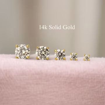 14k Solid Gold Solitaire Diamond Stud Earrings (3mm-8mm) Round Cut Moissanite Stud Earrings Simulated Diamond Stud Earrings, GRA Certified