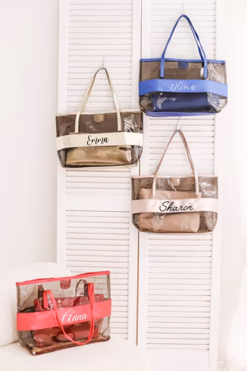 Personalized Clear Tote Bag, Bridesmaid Tote Bag, Reusable Shopping Bag, Bridesmaid Gift, Custom Name Tote Bag, PVC Tote Bag, Weekender Bag
