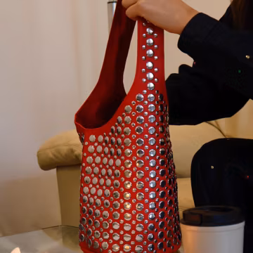 Red Leather Stud Bag