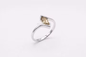 Marquise Champagne Quartz Sterling Silver Bypass Ring, Minimalist Dainty Jewelry