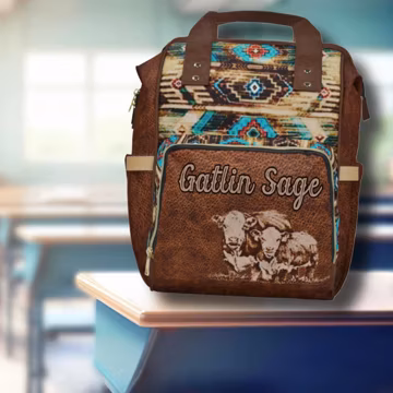 PERSONALIZED Hereford Cattle Design Saddle Blanket Western Backpack, Western Diaper Bag - Back to School Cowboy Cowgirl Rodeo Gift Award Bag