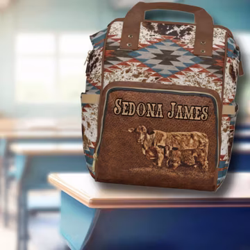 PERSONALIZED Western Backpack Brangus Cattle Gift for Rancher Cowgirl Farm Mom Diaper Bag Cowboy Backpack Cute Western Baby Gift Cow Calf
