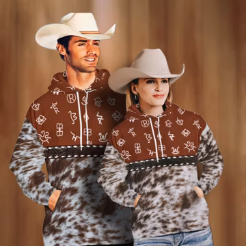 Western All Over Print Hoodie, Adult His & Hers Sweatshirt Cowboy Christmas Gift, Western Gift for Cowgirl, Punchy Sweatshirt, Rodeo Ranch