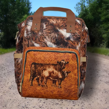 PERSONALIZED Western Backpack/Diaper Bag Saddle Blanket Cow Calf Leather Digitally-Printed-On Design. Western Christmas Gift or Baby Gift