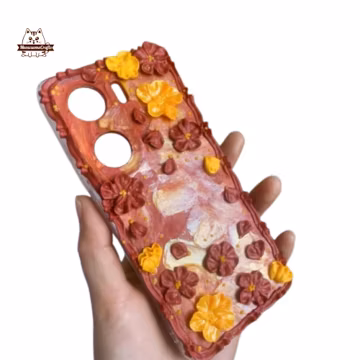 Finished Handmade Decoden Phone Case | Golden & Red Flowers | Samsung | Android | Apple iPhone | Tablet