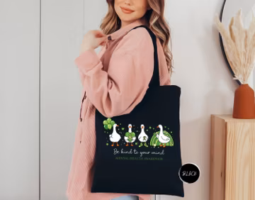 Awareness Tote Bag, Funny Goose Gift, Be Kind To Your Mind, Goose Woman Tote Bag, Mental Health Gift, Awareness Woman Bag, Green Ribbon Gift