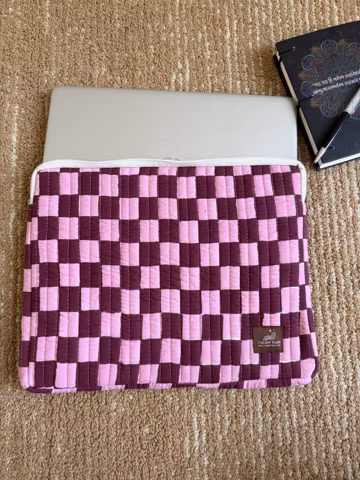Berry checks Quilted Laptop Sleeve | Hand Block Print Cotton MacBook Neo Case | Handmade Laptop Cover | Aesthetic Gift for Her