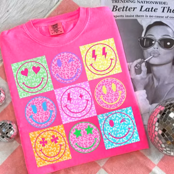 Neon Summer Smiley Face Checkerboard Bundle Png, Smiley Leopard Png Beach Life Bundle PNG Summer PNG Neon Trendy Summer Distressed Beach