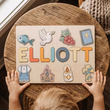 Personalized Baptism Name Puzzle for Boys, Wooden Christening Gift, Godson Baptism Gift, Baby Dedication Keepsake, Baptism Gift Boys
