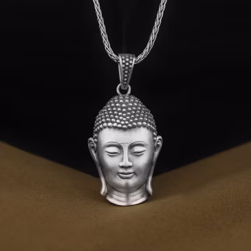 The Head of Siddhartha Buddha Necklace in Sterling Silver, Realistic Handmade Pendant Spiritual Jewelry, Meaningful Birthday Gifts for Women