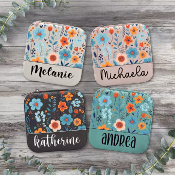 Custom Name Jewelry Box Travel Personalized Retro Floral Storage Organizer Case Bachelorette Bridesmaids Bride Monogram Initials Gift Her