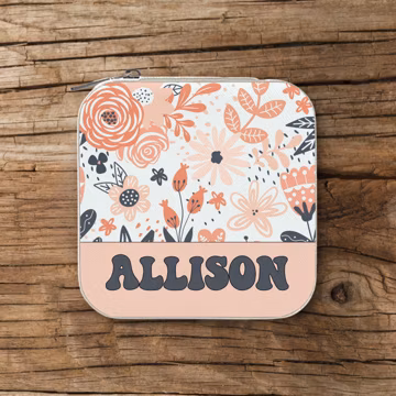 Custom Name Jewelry Box Travel Personalized Retro Floral Storage Organizer Case Bachelorette Bridesmaids Bride Monogram Initials Gift Her