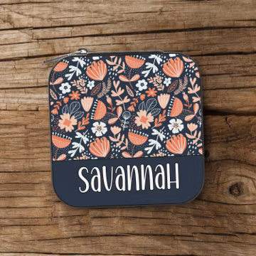 Custom Name Jewelry Box Travel Personalized Retro Floral Storage Organizer Case Bachelorette Bridesmaids Bride Monogram Initials Gift Her