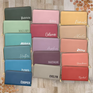 Personalized Name Wallet Women Custom Minimalist Initials Spacious Big Card Leather Zipper Purse Cute Slim Long Clutch Gift Her Mom Friend