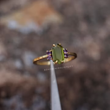 Amethyst & Peridot Ring: 18k Gold Plated, 925 Sterling Silver, Gift For Her