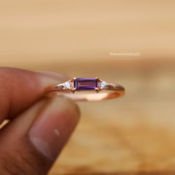 Amethyst Solitaire Ring, 925 Sterling Silver Ring, Engagement Ring, Rose Gold Plated, Women Gemstone Ring, Birthstone Jewelry, Gift For Her