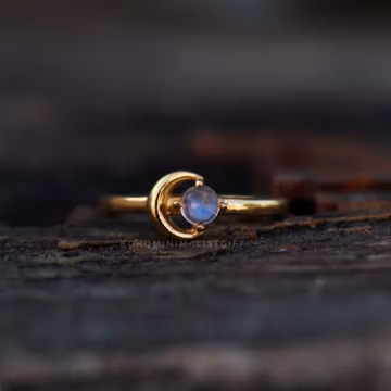 Moonstone Crescent Moon Ring, 18k Gold Plated Sterling Silver Band, Minimalist Ring