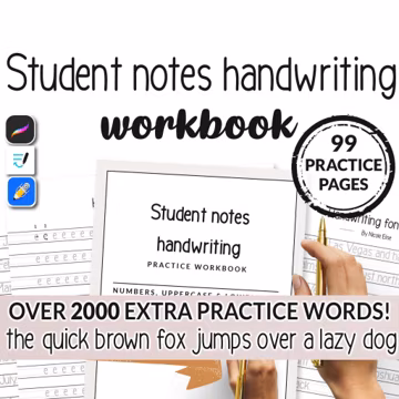 99 Page Student Notes Hand Writing Practice Workbook Sheet Printable Guide Beginner Student Help Easy Alphabet Template Lettering Typography