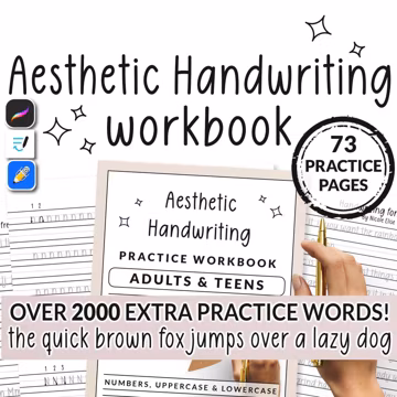 73 Page Aesthetic Hand Writing Practice Workbook Sheet Printable Guide Beginner Student Help Easy Alphabet Template Lettering Typography