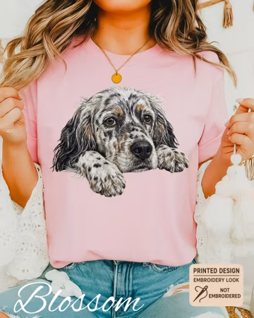 Comfort Colors English Setter Mom Shirt, Printed Embroidered Look Dog Mom Tshirt