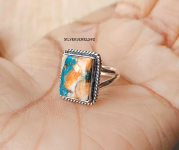 Oysters Cooper Turquoise Sterling Silver Ring, Boho Hippie Style Statement Band