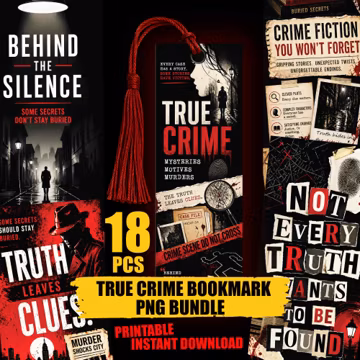 True Crime Bookmark PNG Bundle, Murder Mystery Bookmarks, Bloody Crime Scene Aesthetic, Suspense Book Lover Gift, Printable Set