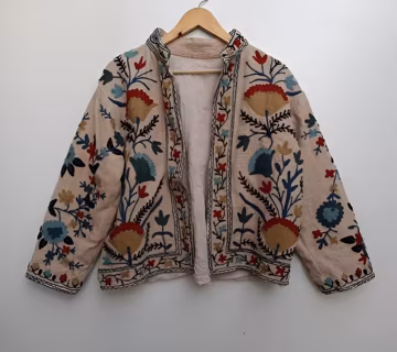 Cotton Suzani Jacket; Indian Embroidery Crop Coat