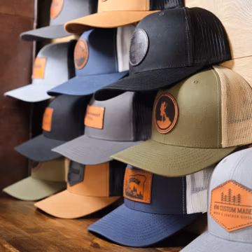 Custom Trucker Leather Patch Hats | Engraved Logo Hats for Business or Company, Real Leather Patch Trucker Hats for Men, Custom Logo Hats